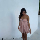Vestido de Festa Curto de Chiffon Drapeado Tomara que Caia com Detalhe de Estrela de Cristal – Céleste VIEUX OFICIAL