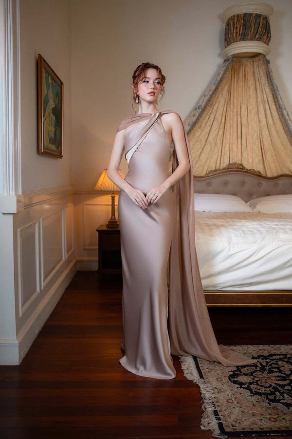 Vestido de Festa Longo Assimétrico Um Ombro Só com Capa – Atena VIEUX OFICIAL