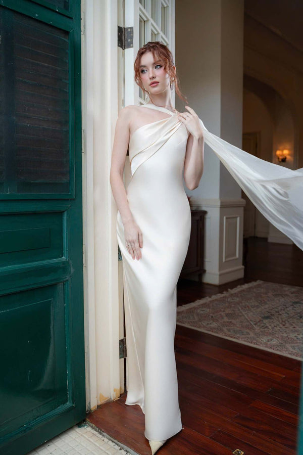 Vestido de Festa Longo Assimétrico Um Ombro Só com Capa – Atena VIEUX OFICIAL