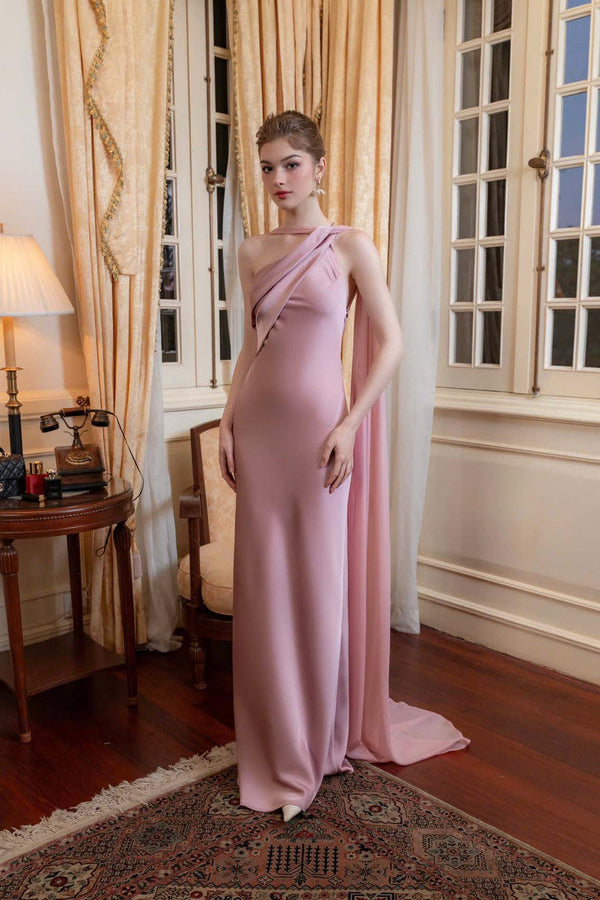 Vestido de Festa Longo Assimétrico Um Ombro Só com Capa – Atena VIEUX OFICIAL