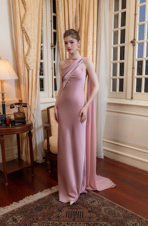 Vestido de Festa Longo Assimétrico Um Ombro Só com Capa – Atena VIEUX OFICIAL