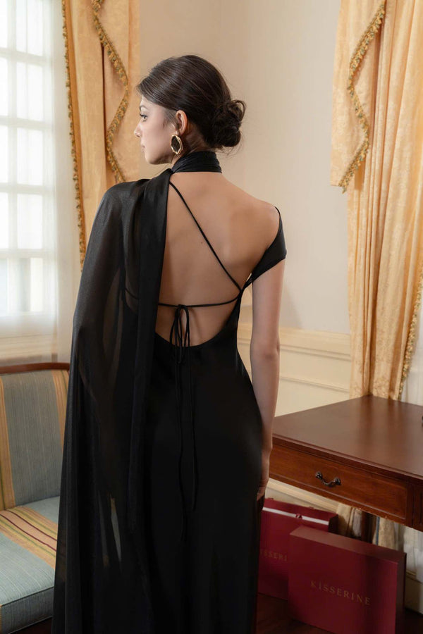 Vestido de Festa Longo Assimétrico Um Ombro Só com Capa – Atena VIEUX OFICIAL