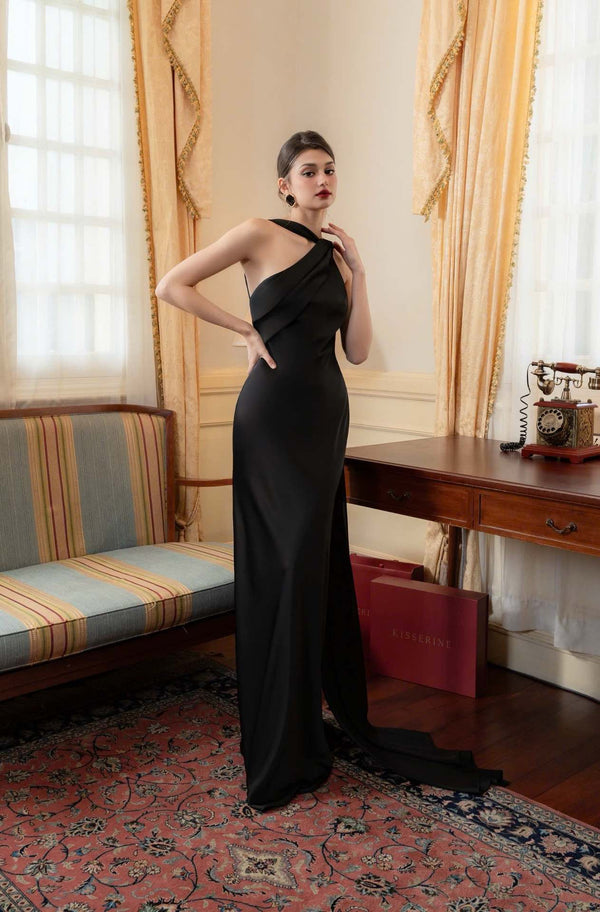 Vestido de Festa Longo Assimétrico Um Ombro Só com Capa – Atena VIEUX OFICIAL