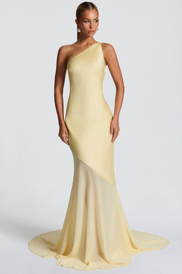 Vestido de Festa Longo Assimétrico de Um Ombro Só com Saia de Chiffon – Dualité VIEUX OFICIAL