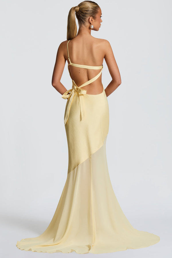Vestido de Festa Longo Assimétrico de Um Ombro Só com Saia de Chiffon – Dualité VIEUX OFICIAL