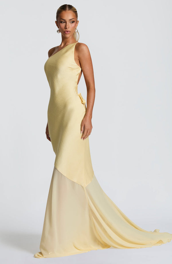 Vestido de Festa Longo Assimétrico de Um Ombro Só com Saia de Chiffon – Dualité VIEUX OFICIAL