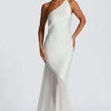 Vestido de Festa Longo Assimétrico de Um Ombro Só com Saia de Chiffon – Dualité VIEUX OFICIAL