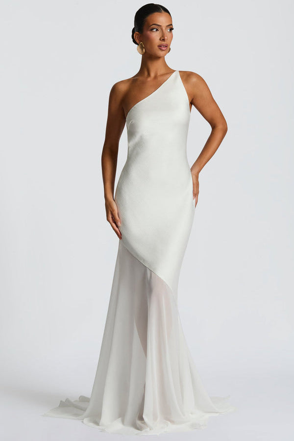 Vestido de Festa Longo Assimétrico de Um Ombro Só com Saia de Chiffon – Dualité VIEUX OFICIAL