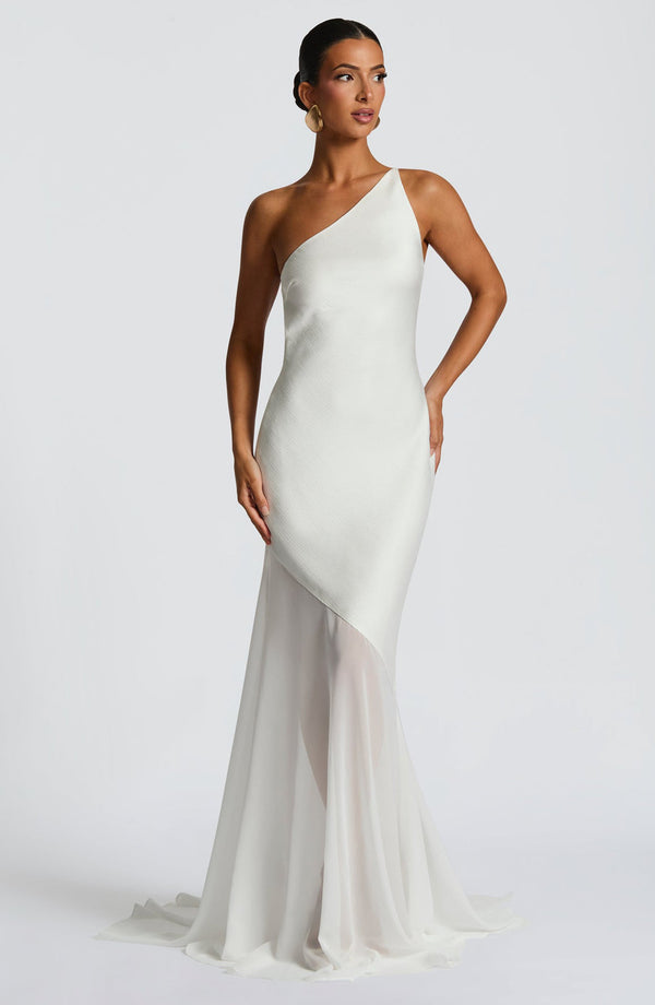 Vestido de Festa Longo Assimétrico de Um Ombro Só com Saia de Chiffon – Dualité VIEUX OFICIAL