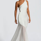 Vestido de Festa Longo Assimétrico de Um Ombro Só com Saia de Chiffon – Dualité VIEUX OFICIAL