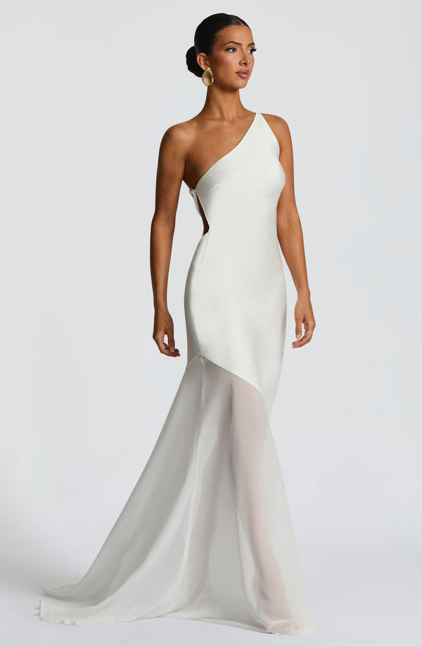 Vestido de Festa Longo Assimétrico de Um Ombro Só com Saia de Chiffon – Dualité VIEUX OFICIAL