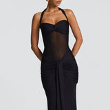 Vestido de Festa Longo Drapeado com Tule Ilusion – Vesper VIEUX OFICIAL