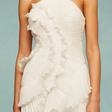 Vestido de Festa Longo Plissado Assimétrico com Babado Escultural – Galerie VIEUX OFICIAL