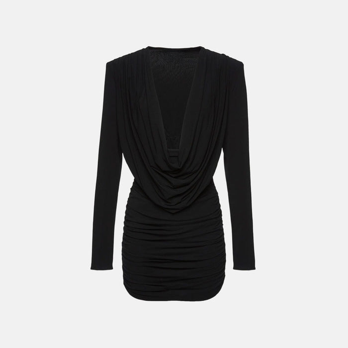 Vestido de Festa Longo Plissado Frente Única com Barra Assimétrica – Été