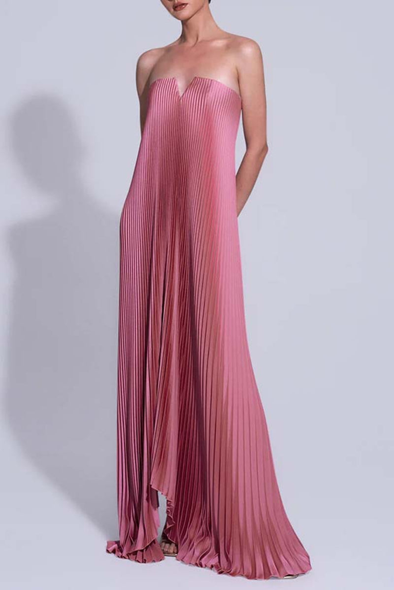 Vestido de Festa Longo Plissado Metalizado Tomara que Caia Evasê – Olympia