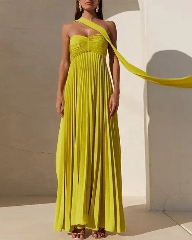 Vestido de Festa Longo Plissado Tomara que Caia com Corpete Drapeado – Aurore VIEUX OFICIAL