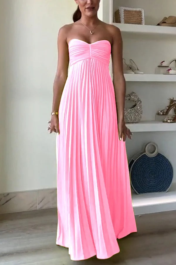 Vestido de Festa Longo Plissado Tomara que Caia com Corpete Drapeado – Aurore VIEUX OFICIAL