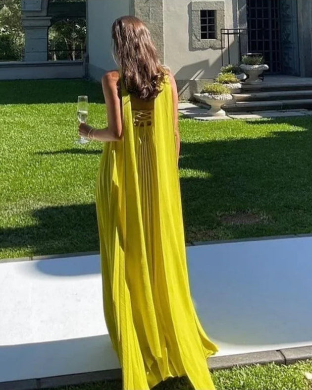Vestido de Festa Longo Plissado Tomara que Caia com Corpete Drapeado – Aurore VIEUX OFICIAL