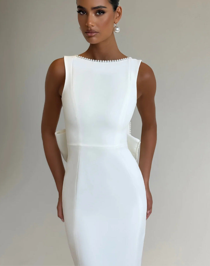 Vestido de Festa Longo Sereia com Laço e Pérolas – Étoile VIEUX OFICIAL