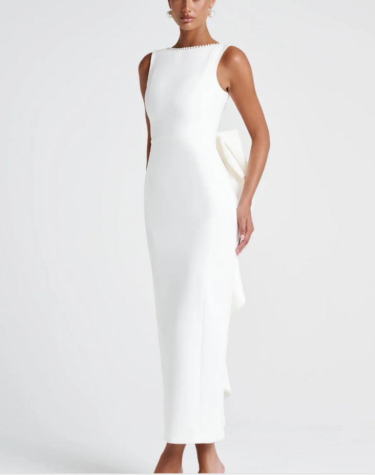 Vestido de Festa Longo Sereia com Laço e Pérolas – Étoile VIEUX OFICIAL