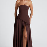 Vestido de Festa Longo Tomara que Caia com Corpete Estruturado e Saia Assimétrica Plissada – Atelier VIEUX OFICIAL