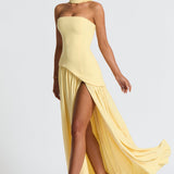 Vestido de Festa Longo Tomara que Caia com Corpete Estruturado e Saia Assimétrica Plissada – Atelier VIEUX OFICIAL 