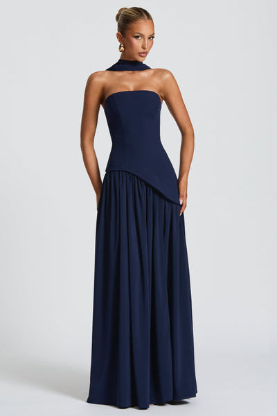 Vestido de Festa Longo Tomara que Caia com Corpete Estruturado e Saia Assimétrica Plissada – Atelier VIEUX OFICIAL 