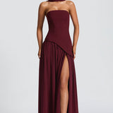 Vestido de Festa Longo Tomara que Caia com Corpete Estruturado e Saia Assimétrica Plissada – Atelier VIEUX OFICIAL 