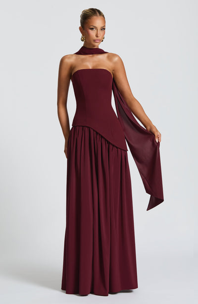 Vestido de Festa Longo Tomara que Caia com Corpete Estruturado e Saia Assimétrica Plissada – Atelier VIEUX OFICIAL 