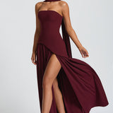 Vestido de Festa Longo Tomara que Caia com Corpete Estruturado e Saia Assimétrica Plissada – Atelier VIEUX OFICIAL 