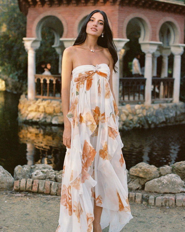Vestido de Festa Longo com Mangas Bufantes e Saia em Camadas – Étoile VIEUX OFICIAL