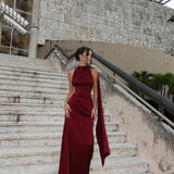 Vestido de Festa Longo de Cetim Frente Única com Echarpe – Versailles VIEUX OFICIAL