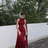 Vestido de Festa Longo de Cetim Frente Única com Echarpe – Versailles VIEUX OFICIAL