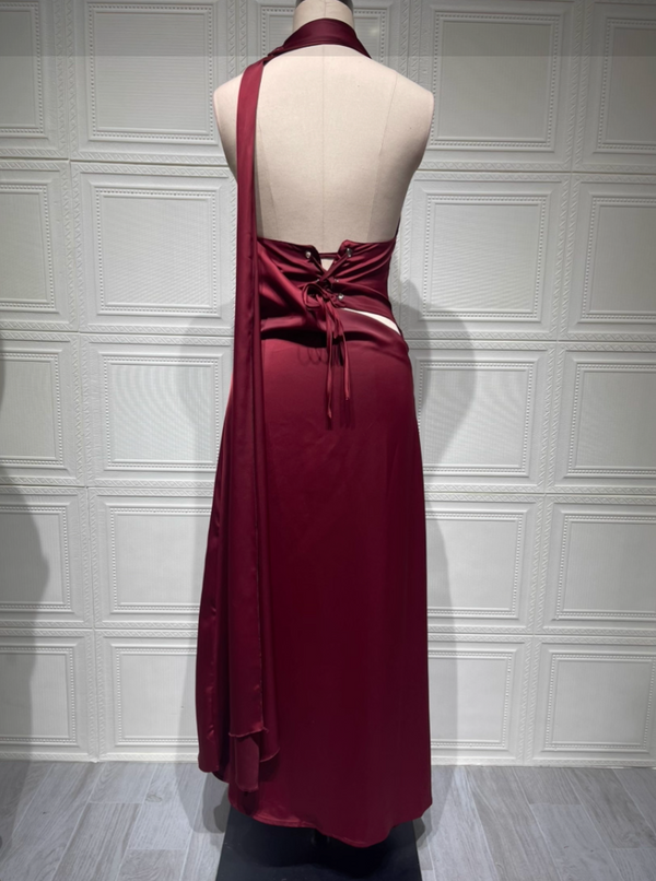 Vestido de Festa Longo de Cetim Frente Única com Echarpe – Versailles VIEUX OFICIAL