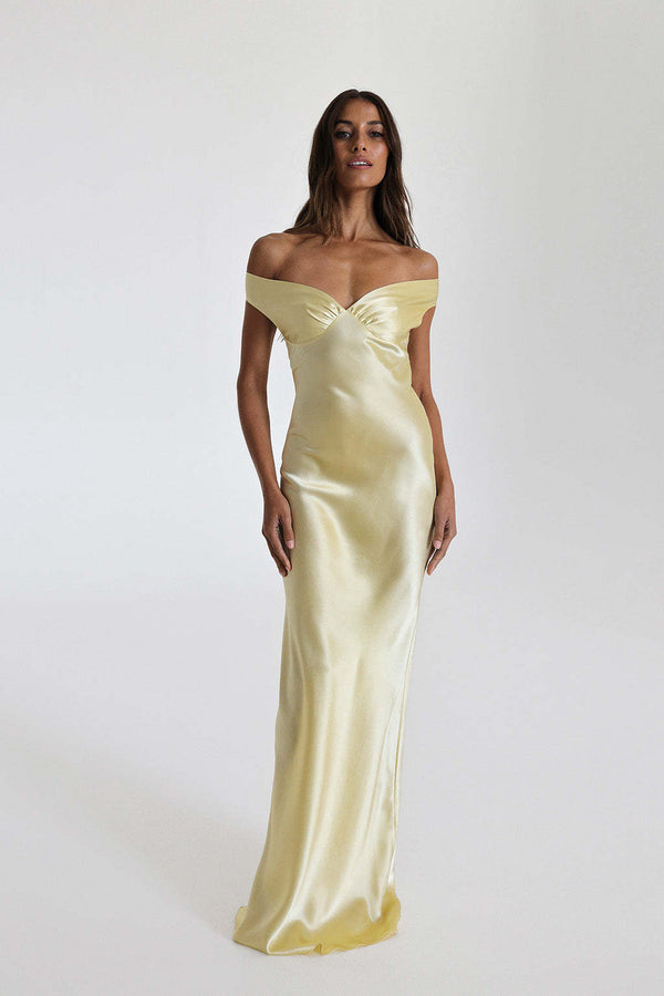 Vestido de Festa Longo de Cetim com Decote Coração Ombro a Ombro – Cannes VIEUX OFICIAL