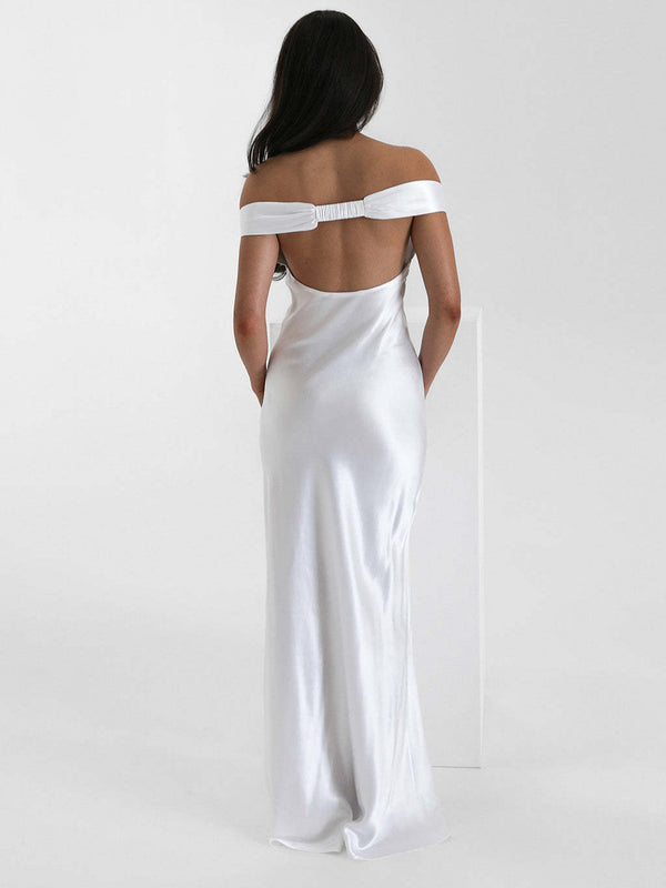Vestido de Festa Longo de Cetim com Decote Coração Ombro a Ombro – Cannes VIEUX OFICIAL