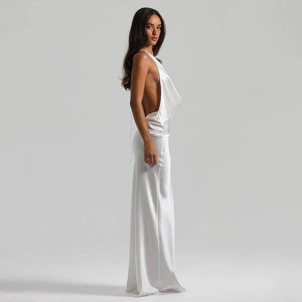 Vestido de Festa Longo de Cetim com Decote Degagê Costas Nuas – Monroe VIEUX OFICIAL