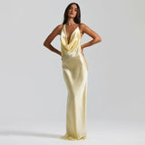 Vestido de Festa Longo de Cetim com Decote Degagê Costas Nuas – Monroe VIEUX OFICIAL