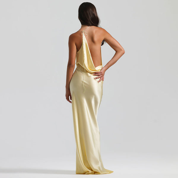 Vestido de Festa Longo de Cetim com Decote Degagê Costas Nuas – Monroe VIEUX OFICIAL