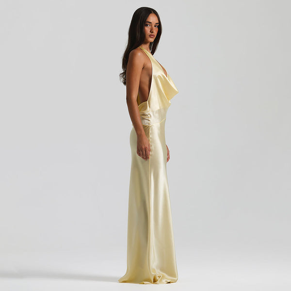 Vestido de Festa Longo de Cetim com Decote Degagê Costas Nuas – Monroe VIEUX OFICIAL