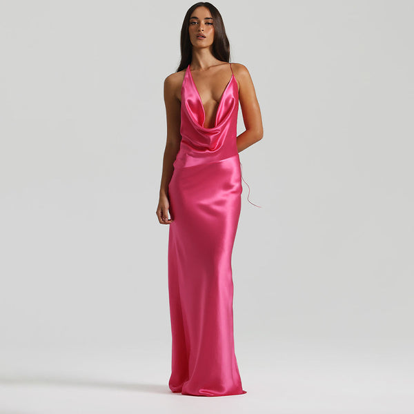 Vestido de Festa Longo de Cetim com Decote Degagê Costas Nuas – Monroe VIEUX OFICIAL