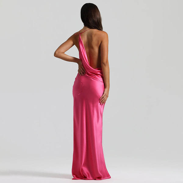 Vestido de Festa Longo de Cetim com Decote Degagê Costas Nuas – Monroe VIEUX OFICIAL