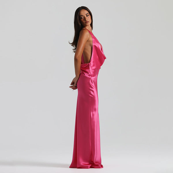 Vestido de Festa Longo de Cetim com Decote Degagê Costas Nuas – Monroe VIEUX OFICIAL