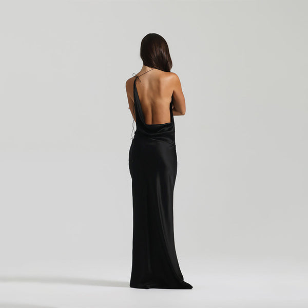 Vestido de Festa Longo de Cetim com Decote Degagê Costas Nuas – Monroe VIEUX OFICIAL