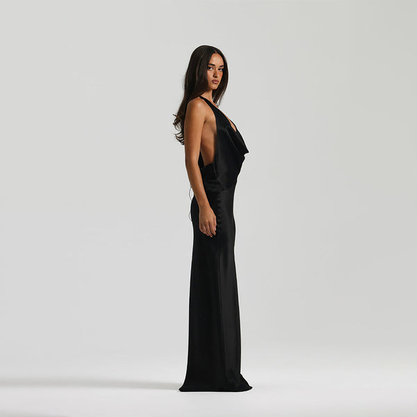 Vestido de Festa Longo de Cetim com Decote Degagê Costas Nuas – Monroe VIEUX OFICIAL