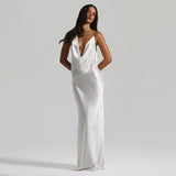 Vestido de Festa Longo de Cetim com Decote Degagê Costas Nuas – Monroe VIEUX OFICIAL
