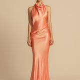 Vestido de Festa Longo de Cetim com Gola Drapê – Aphrodite VIEUX OFICIAL