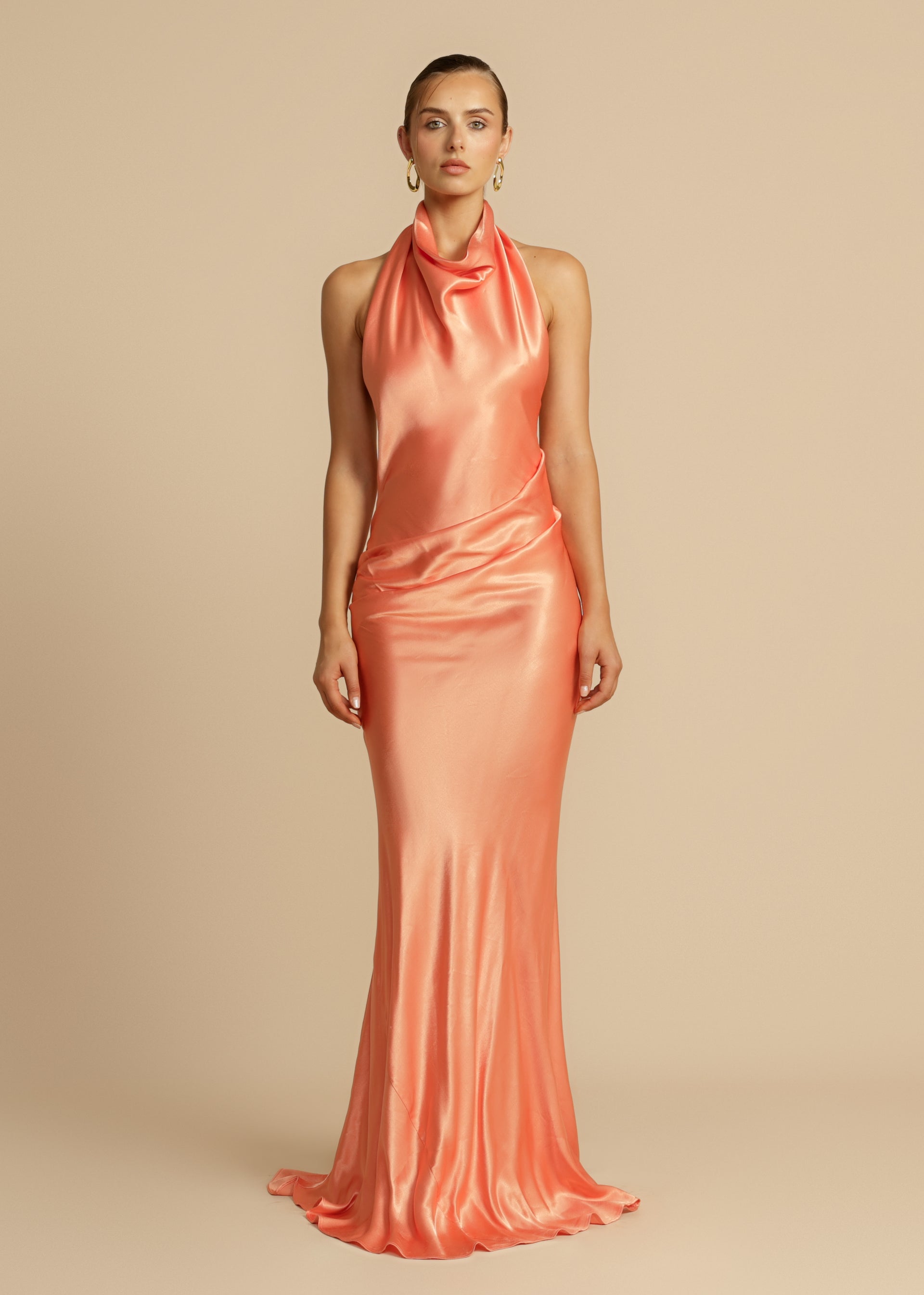 Vestido de Festa Longo de Cetim com Gola Drapê – Aphrodite VIEUX OFICIAL