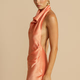 Vestido de Festa Longo de Cetim com Gola Drapê – Aphrodite VIEUX OFICIAL