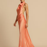 Vestido de Festa Longo de Cetim com Gola Drapê – Aphrodite VIEUX OFICIAL
